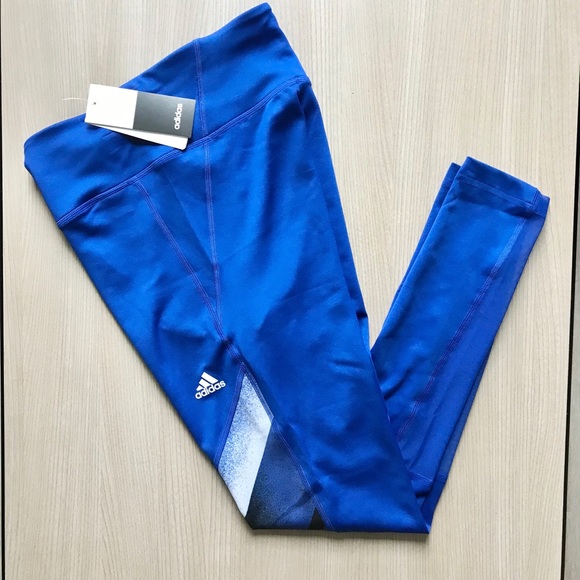 Adidas Blue Design Mesh Work Out Leggings - Picture 1 of 12